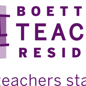 Logo of Boettcher Teacher Residency with the text "Great teachers start here" in purple font.