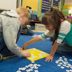 Students working on math together