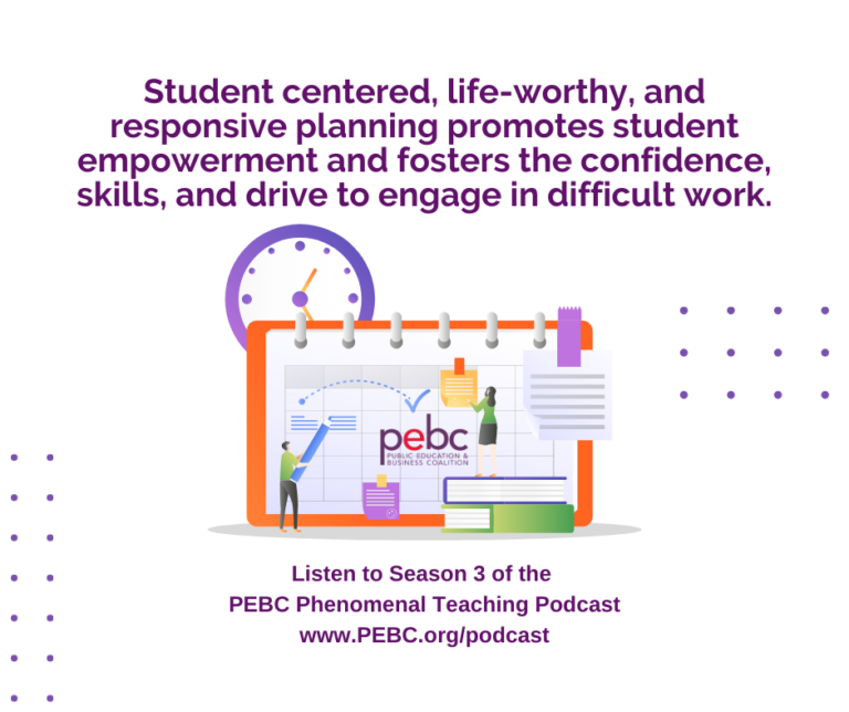 A PEBC podcast promo image with text about student-centered planning and a link to www.PEBC.org/podcast.