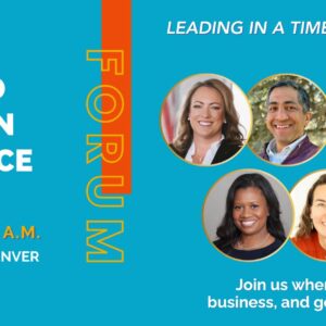 Promotional banner for the Colorado Education Workforce Forum with event details and photos of eight speakers.