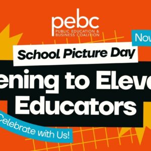 Event flyer for "Evening to Elevate Educators" on Nov. 14, 6-9 PM at Denver Museum of Nature & Science. Heavy apps & cash bar.