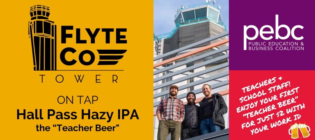 FlyteCo Tower's Hall Pass Hazy IPA, discount for teachers with IDs, how businesses can partner with PEBC